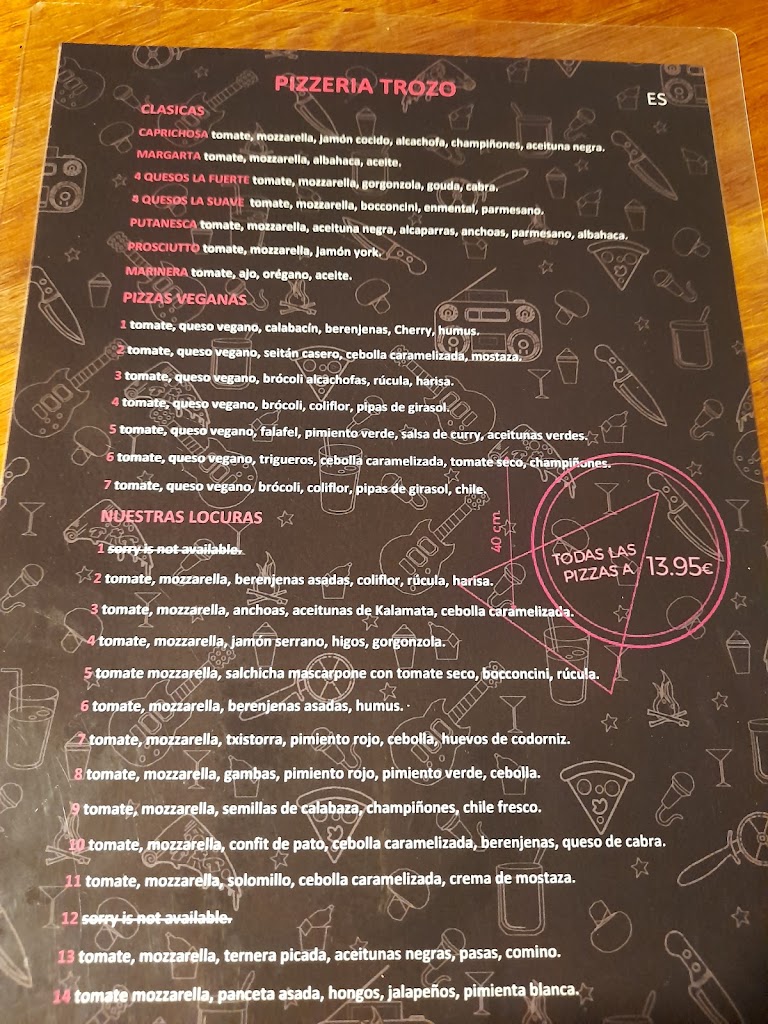 Pizzeria Trozo — Carta