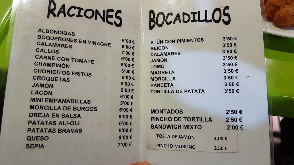 Bar Guadalajara — Carta