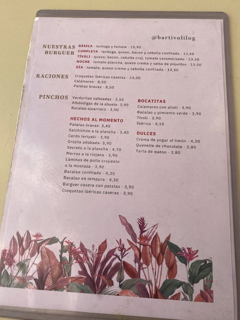 Cafe Tivoli — Carta