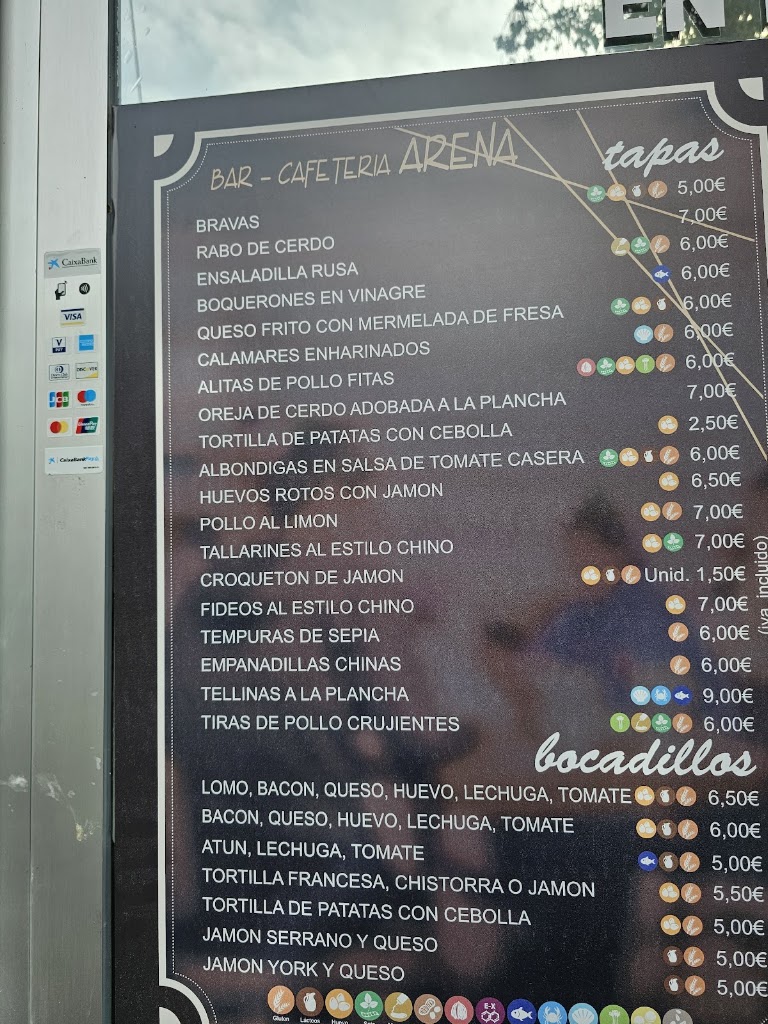 Bar Cafeteria Arenas — Carta
