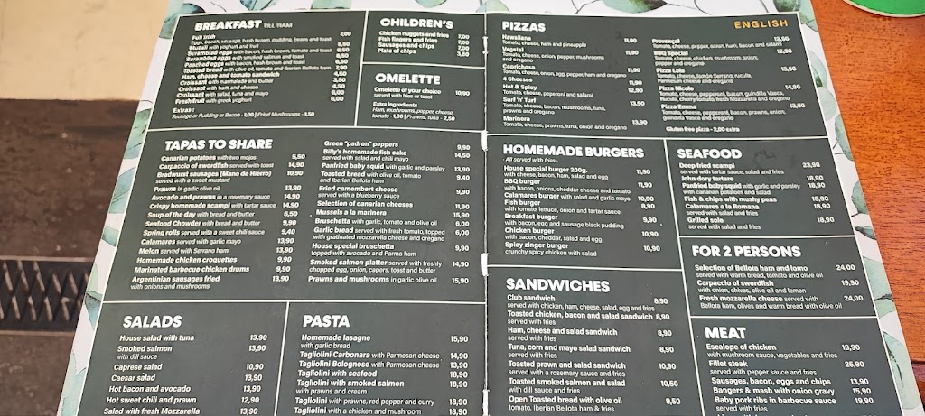Billy's Bar Restaurante, Puerto de Mogan, Gran Canaria — Carta