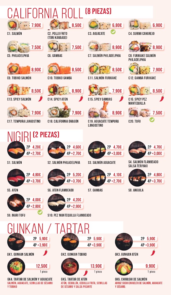 Asian Noodles & Sushi - Tarradellas — Carta