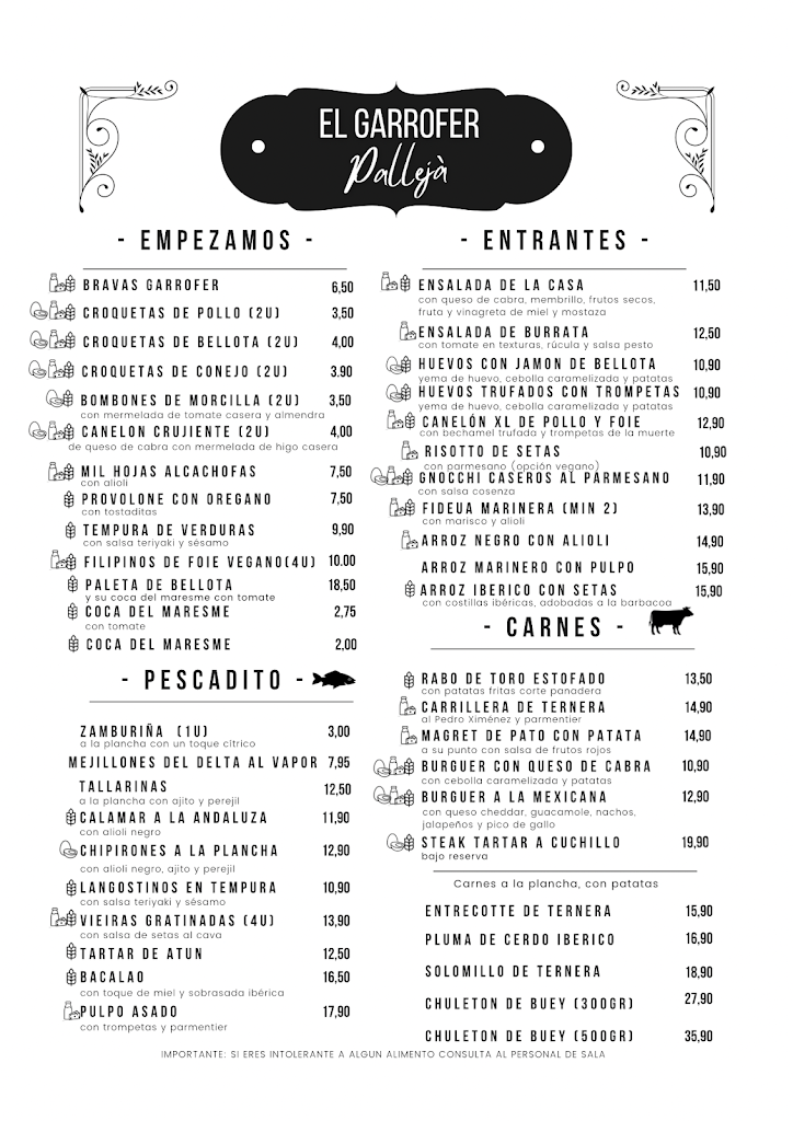 El Garrofer Restaurant — Carta