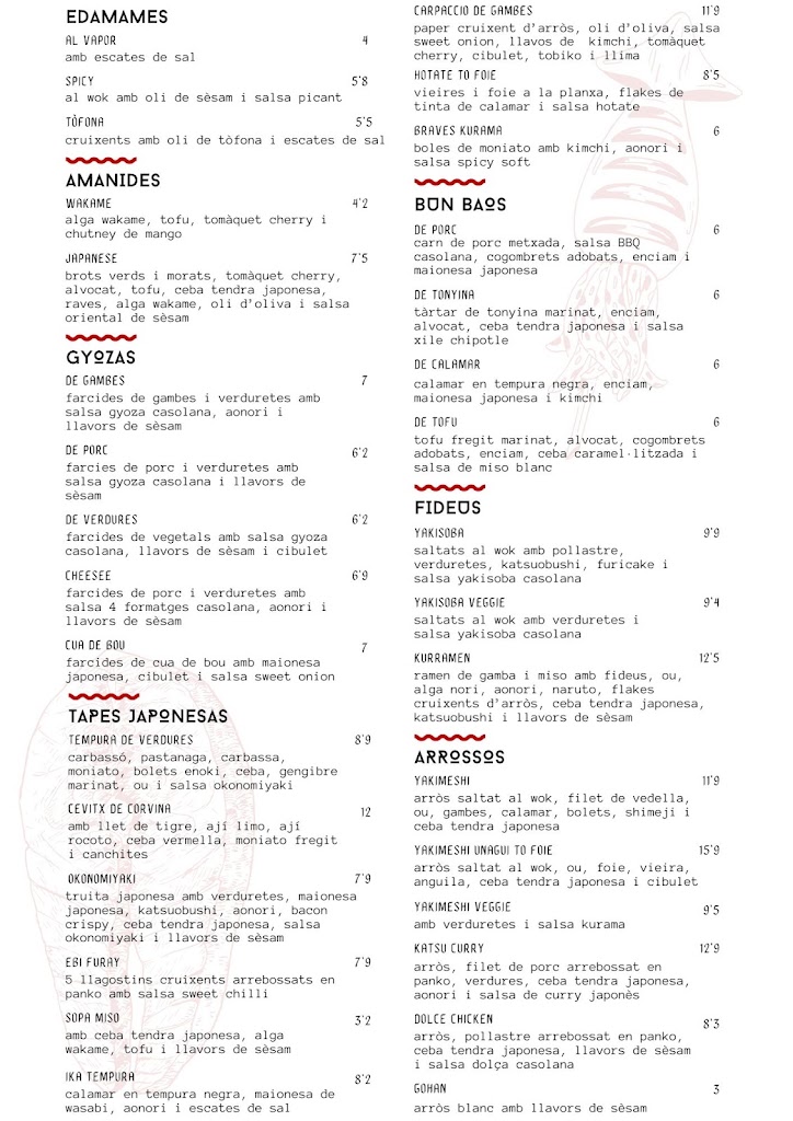 TAVERNA KURAMA * Cuina Japonesa i Sushi — Carta