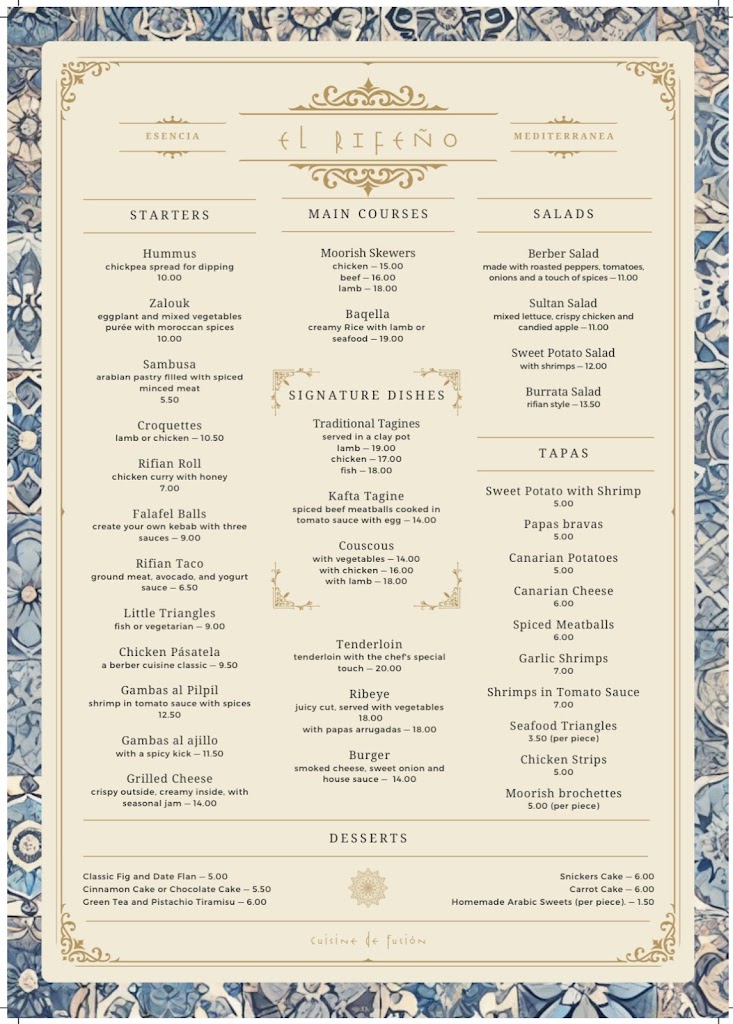 Restaurante El Rifeno Vegueta — Carta