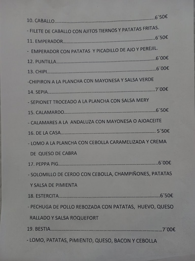 Bar Restaurante Camping Les Palmeres — Carta