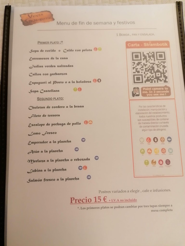 Restaurante Venta Strambotik — Carta