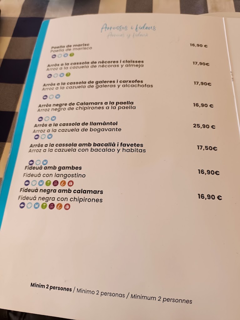 Restaurant Del Mar — Carta
