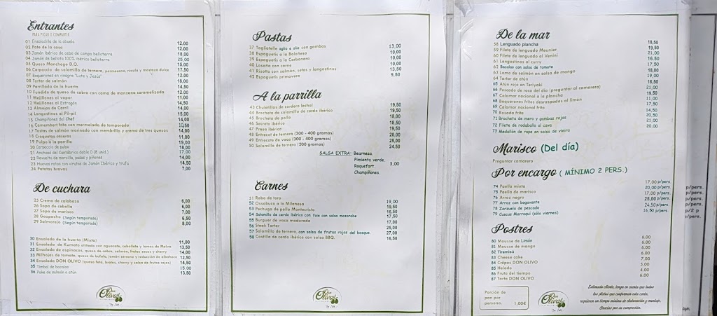 Restaurante Don Olivo (Lute y Jesus) — Carta