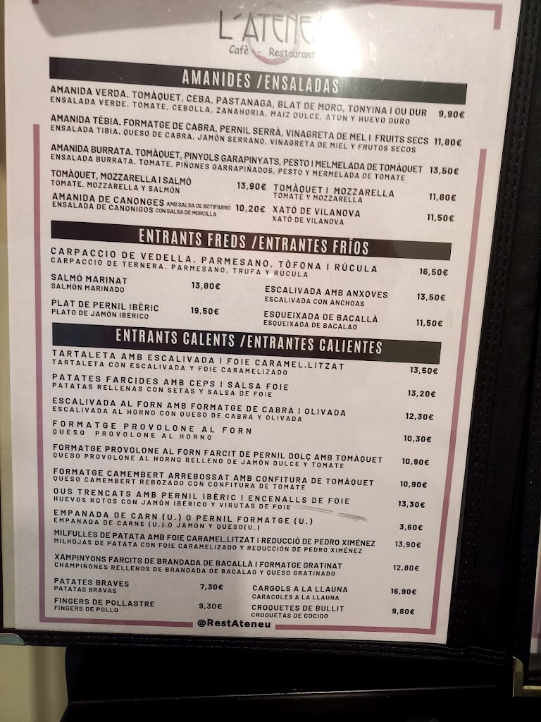 Restaurante Ateneu Sant Just — Carta