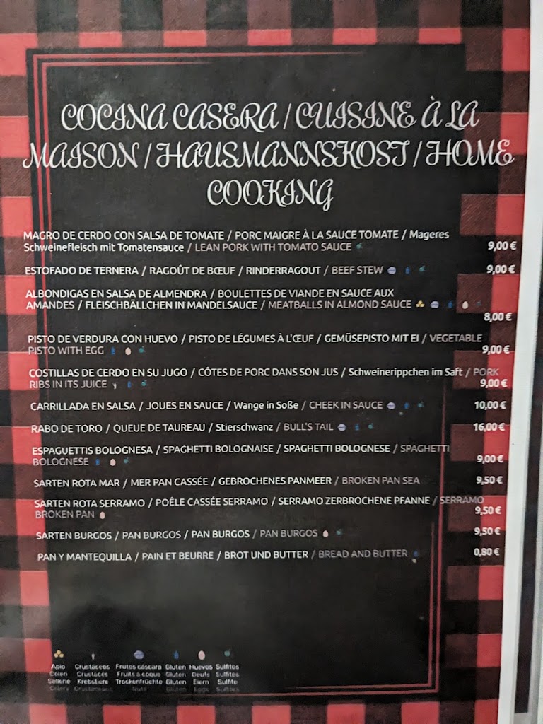 La Cantina Sanjorge — Carta