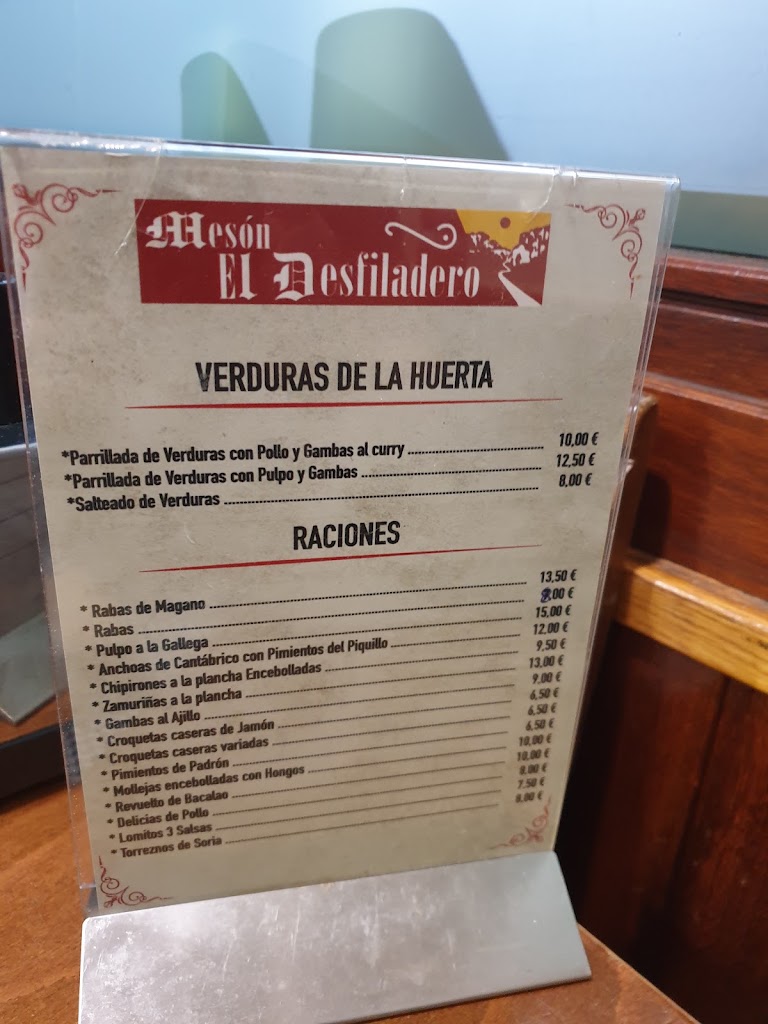 El Desfiladero Restaurante. — Carta