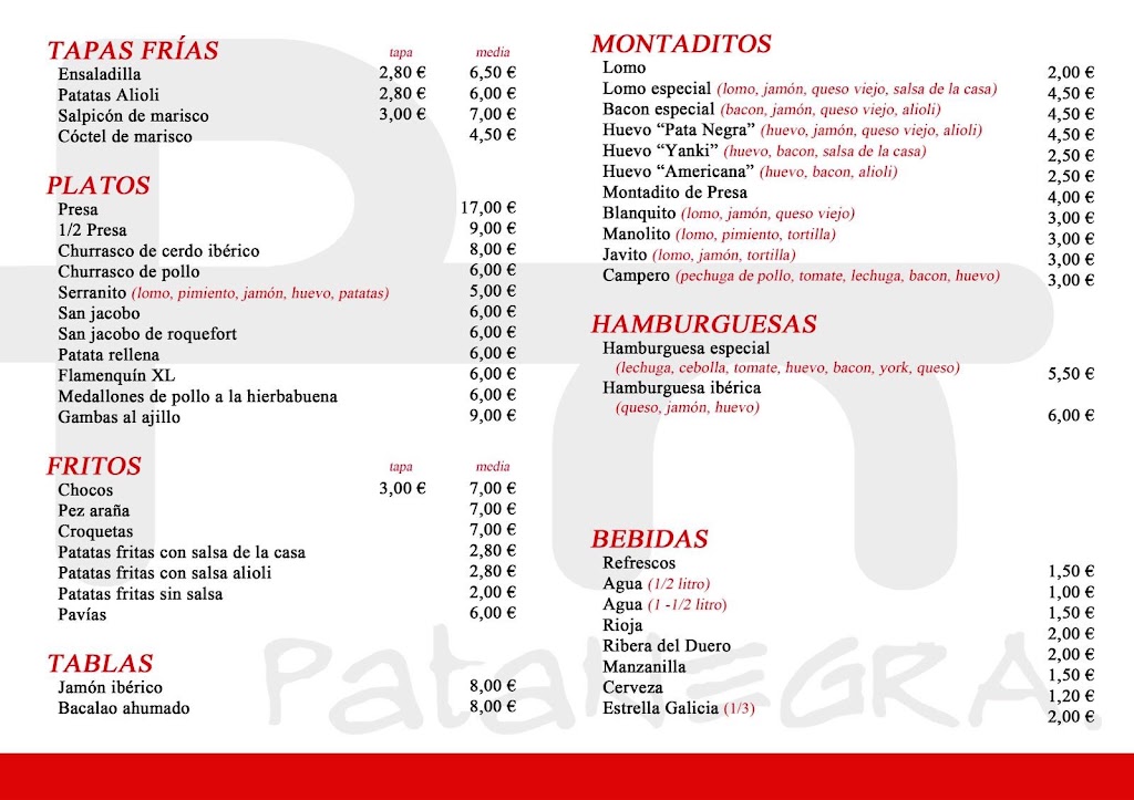 Pata Negra Moguer — Carta