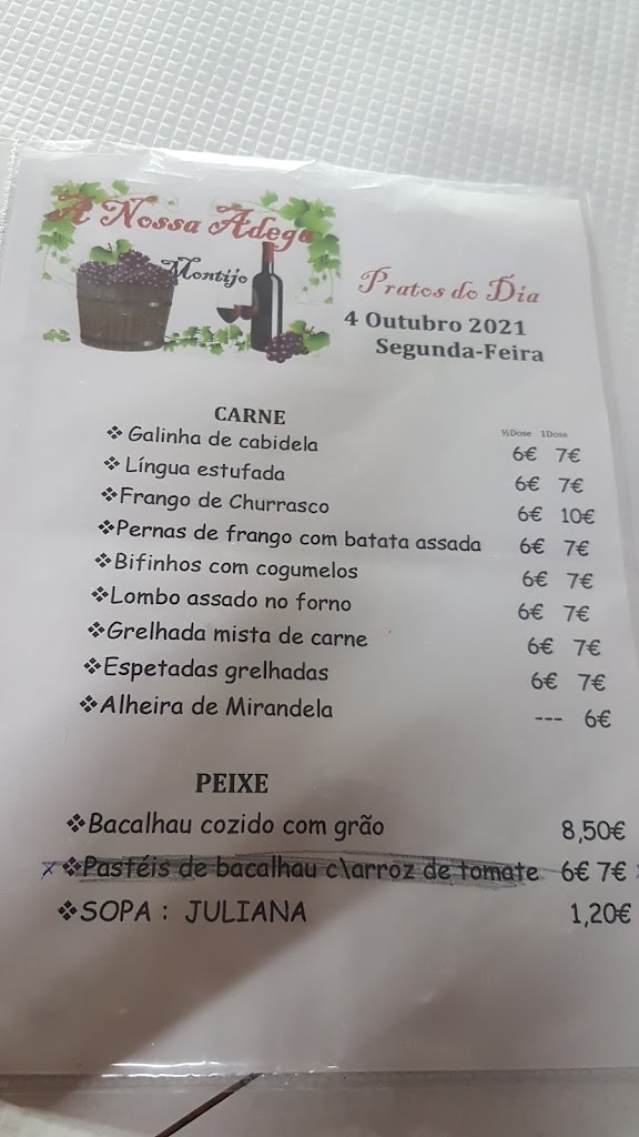 Restaurante A Nossa Adega — Carta