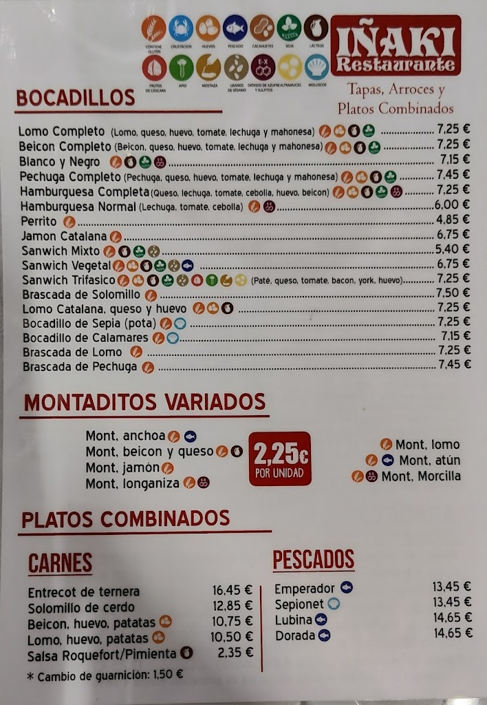 Restaurante Inaki — Carta