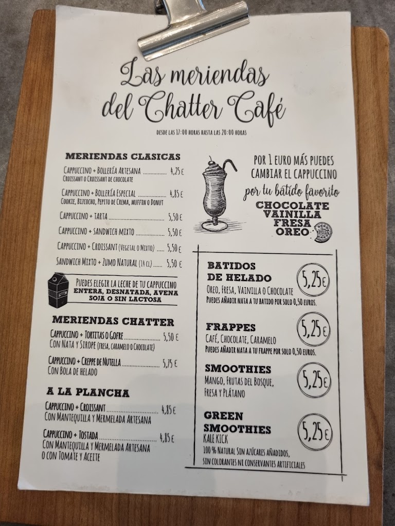 Cafeteria - San Sebastian de los Reyes - The Chatter Cafe — Carta