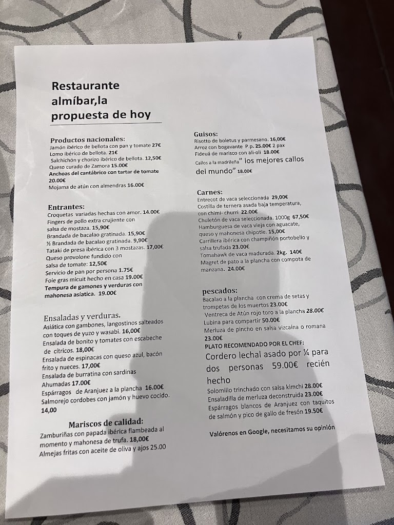 Restaurante Almibar — Carta