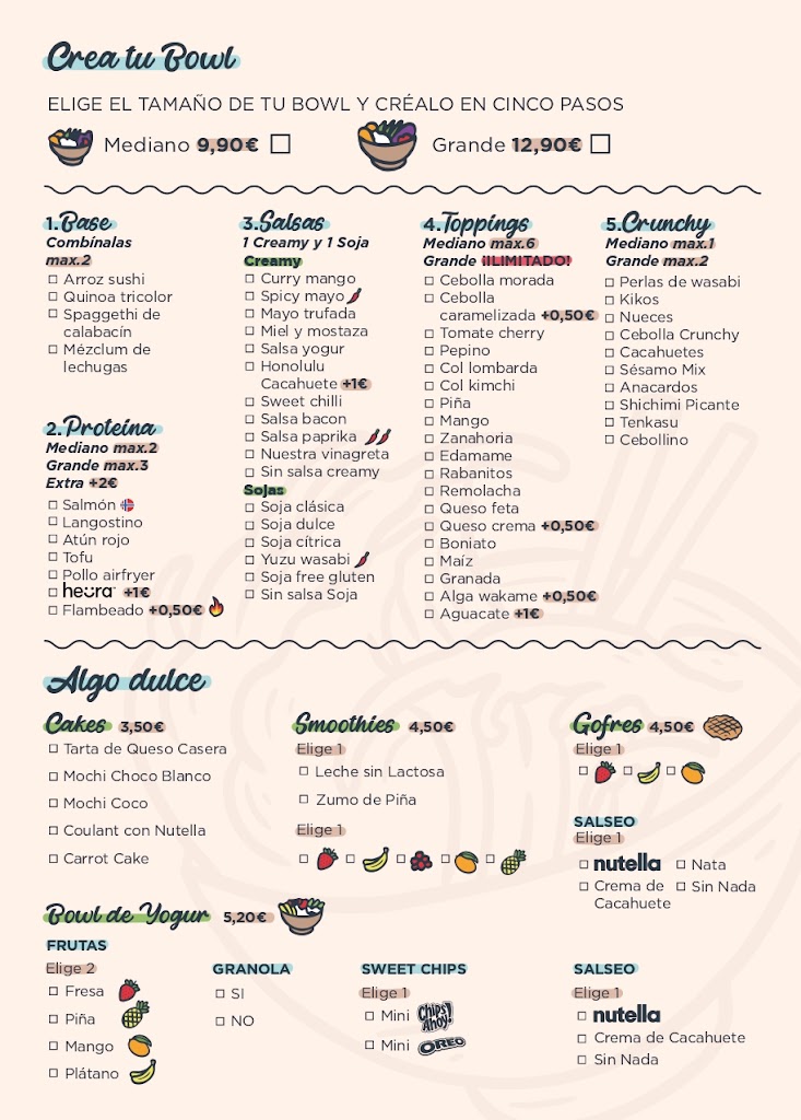 Honolulu Poke Salou — Carta