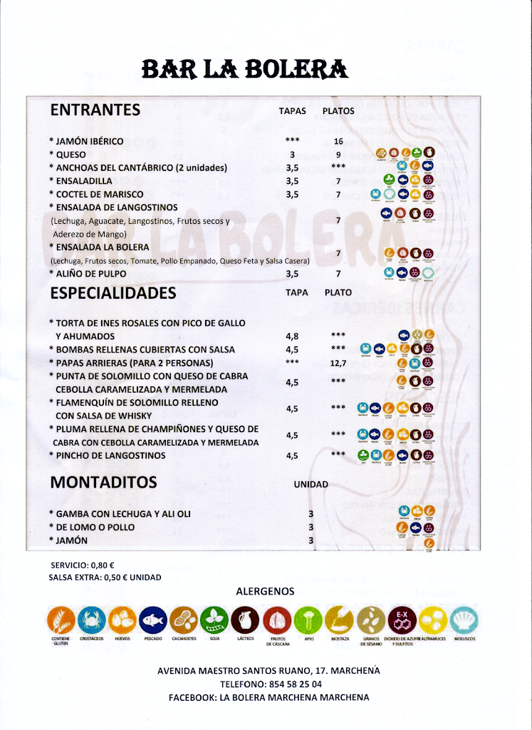 BAR LA BOLERA — Carta