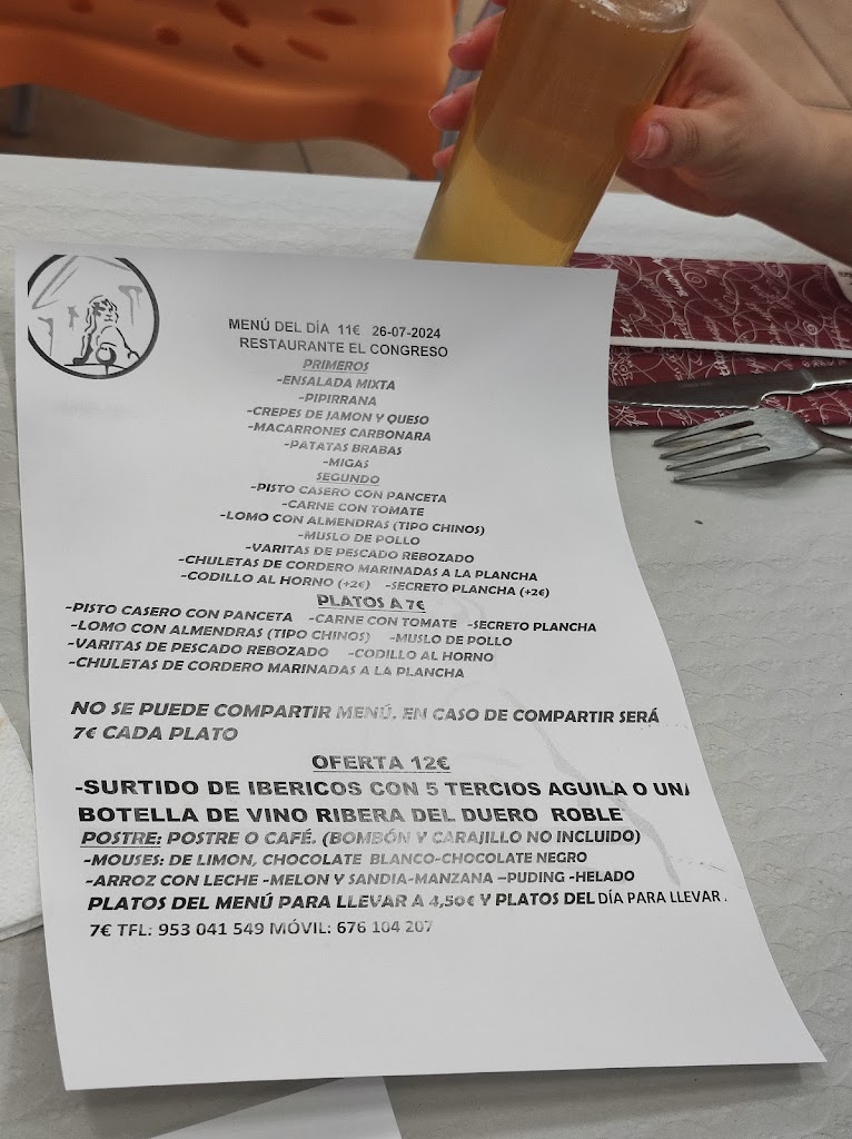 Bar Congreso. — Carta