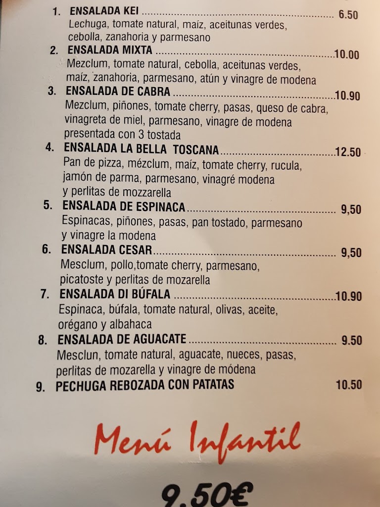 Pizzeria La Bella Toscana — Carta