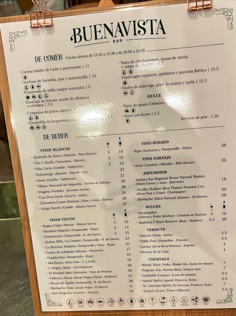 Buenavista Bar — Carta