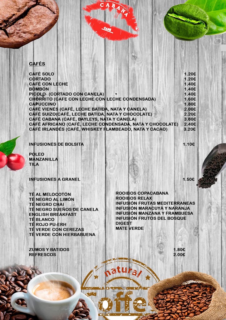 Cabana Cafe — Carta
