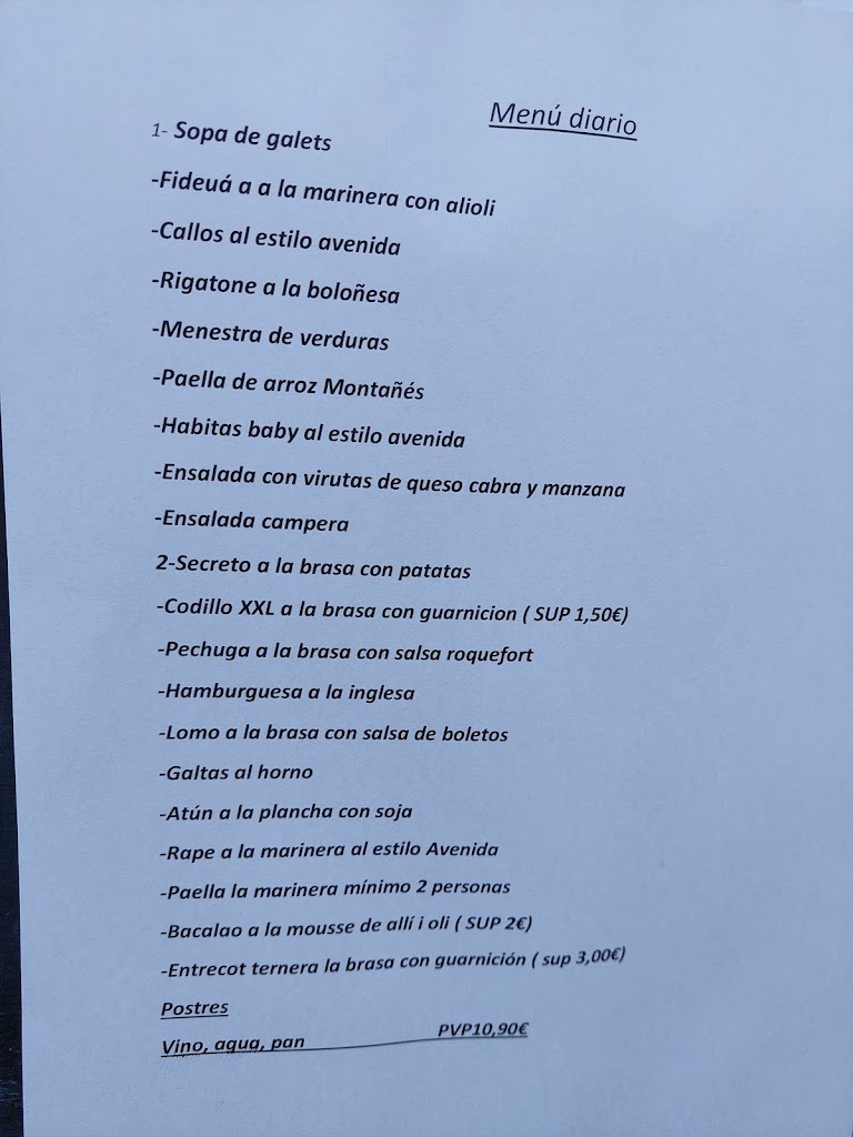 La Nova Avinguda Bar-Restaurant — Carta