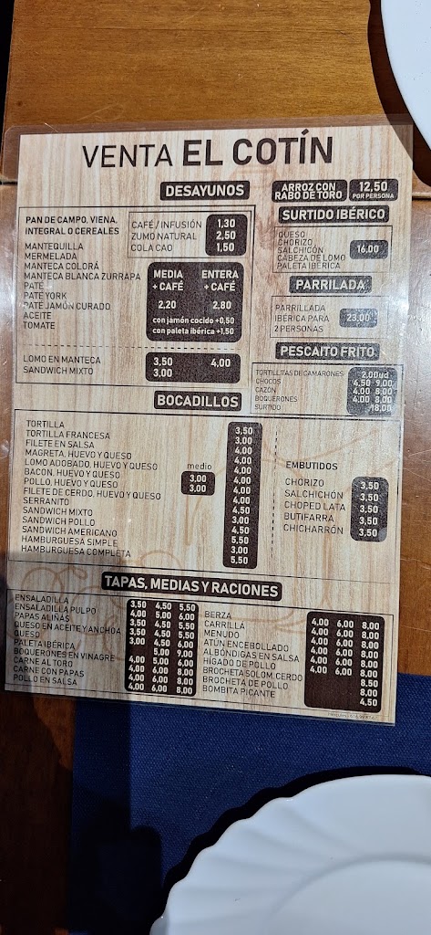 Venta El Cotin — Carta
