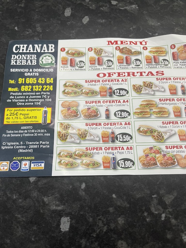 Restaurante Chanab Doner Kebab — Carta