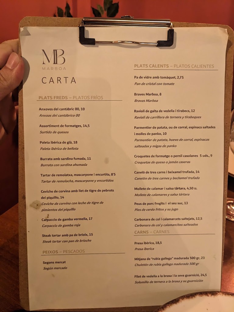 MARBOA Gastrobar & Cocktails — Carta