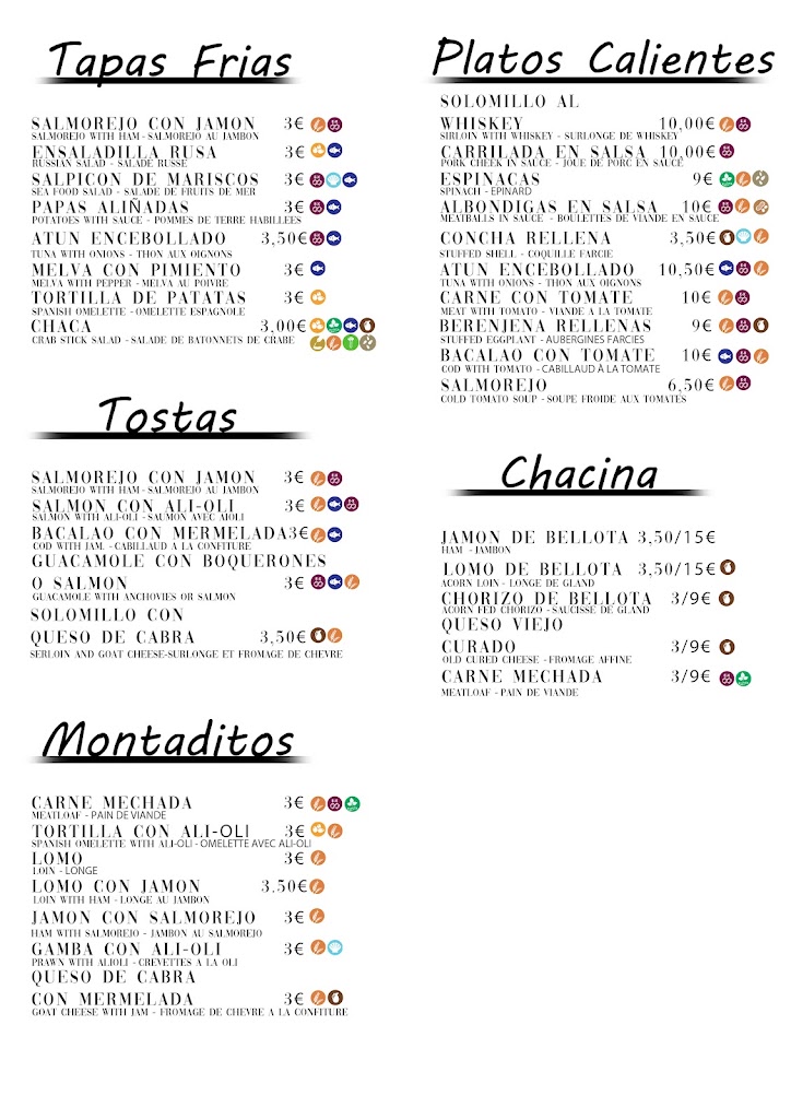 Bar El Tablao — Carta