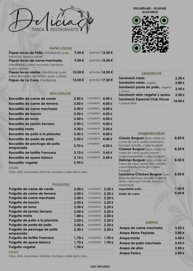 Delicias — Carta
