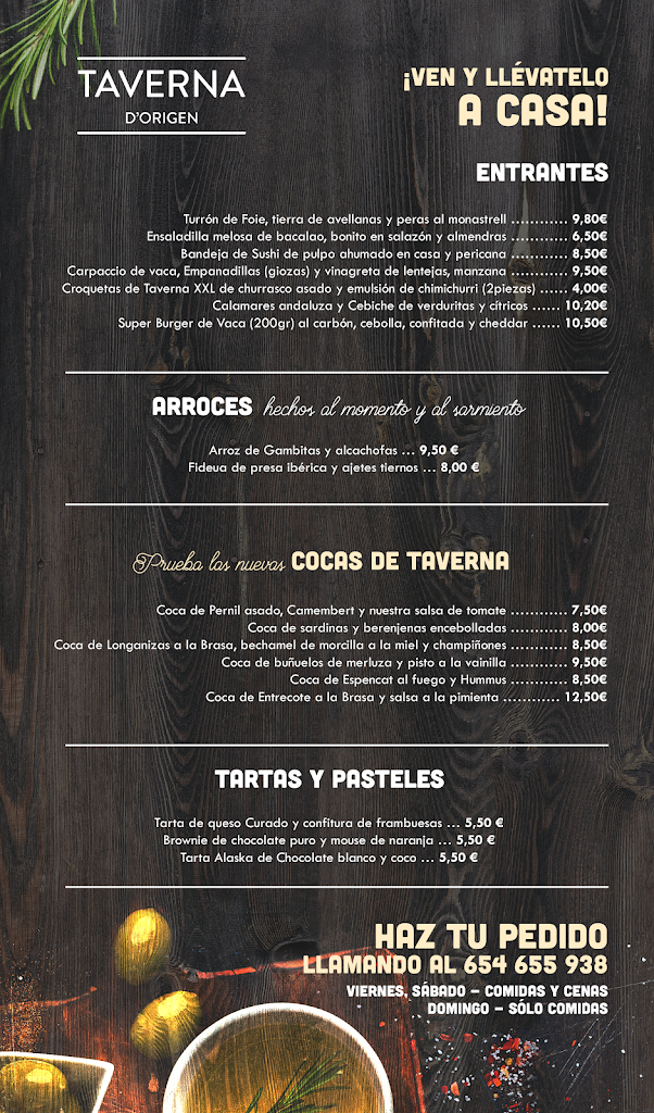 Restaurante Taverna D`Origen Ibi — Carta