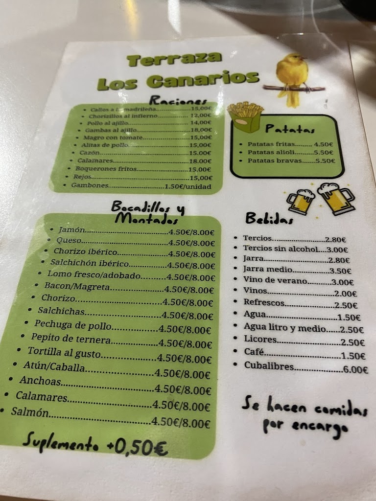 Terraza los Canarios — Carta