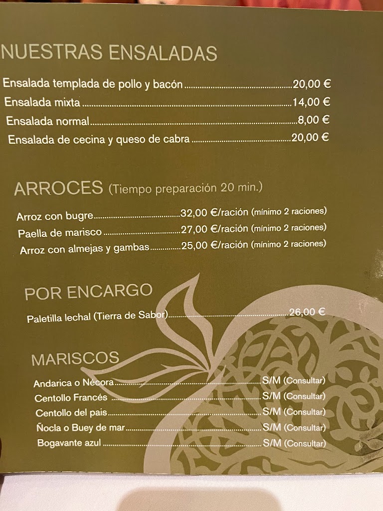 Restaurante Sidreria El Pedreru — Carta