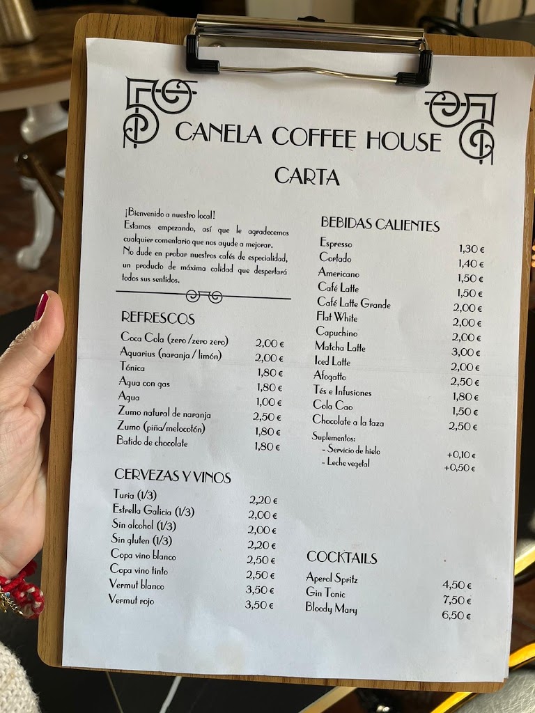 Canela Coffee house — Carta