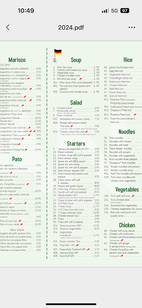 Asian Home Restaurante — Carta