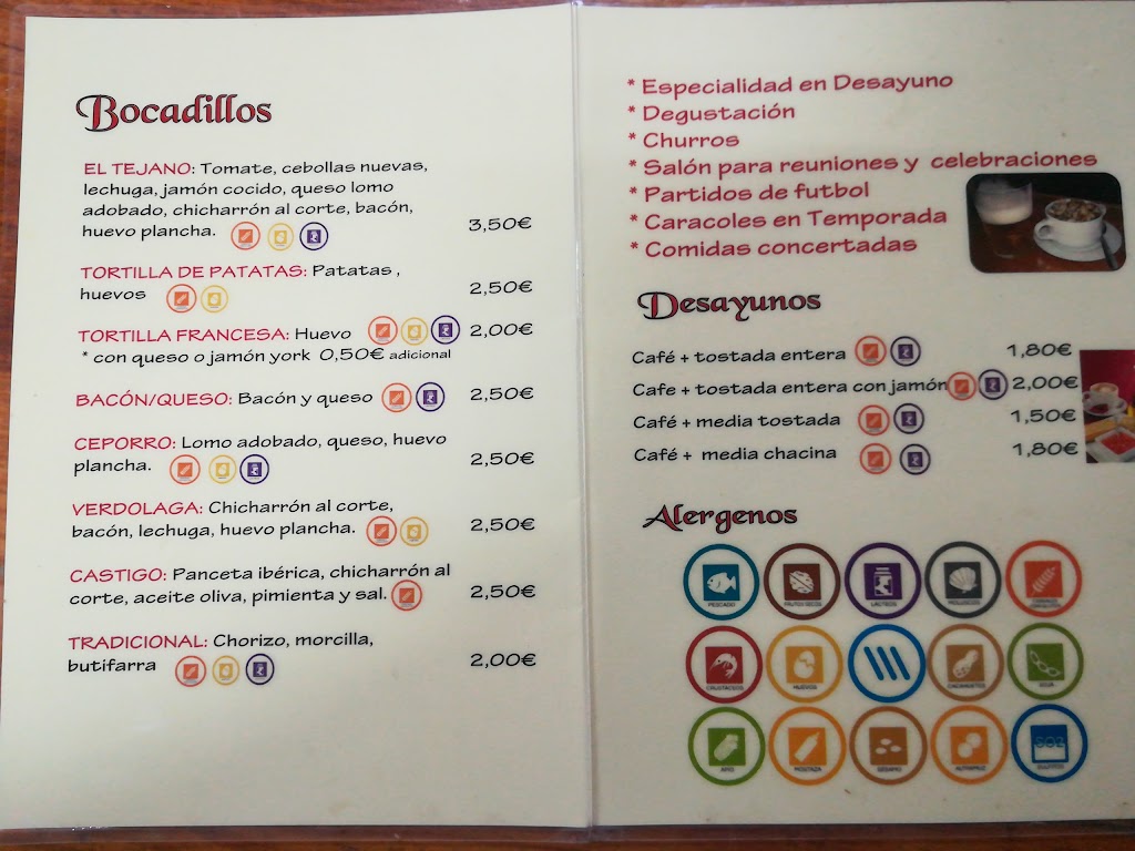 El Tejano Cafe/bar — Carta