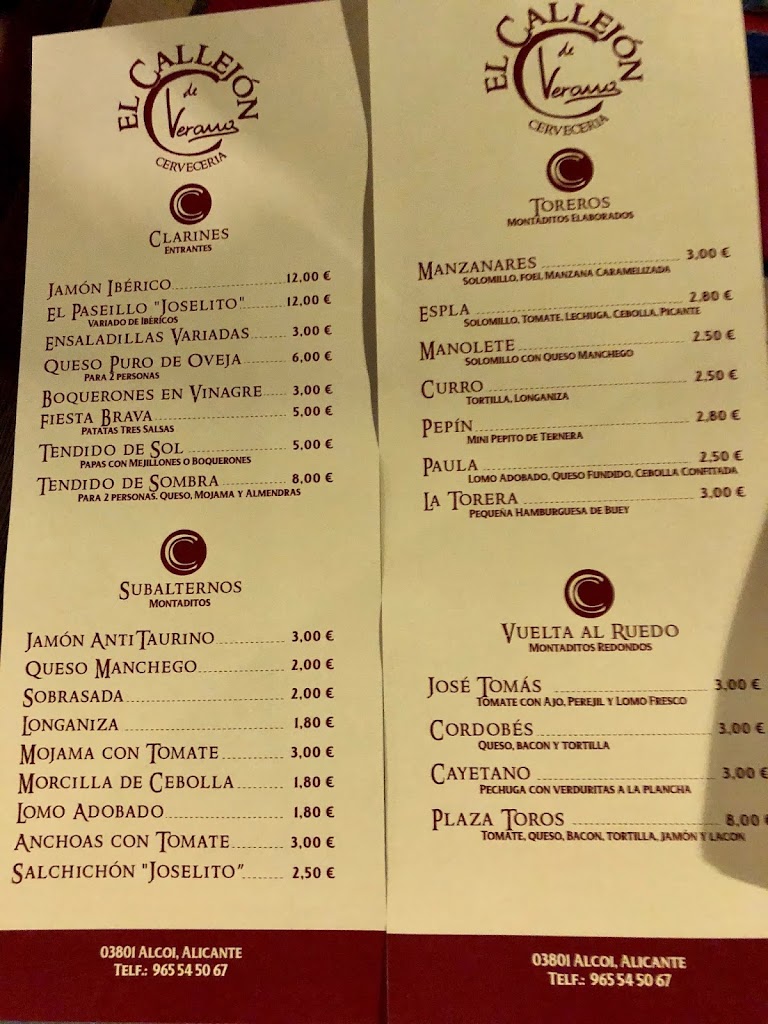 El Callejon de Cano — Carta