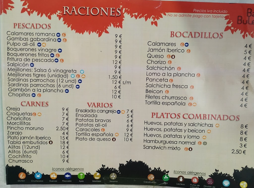 Bar Bulevar — Carta