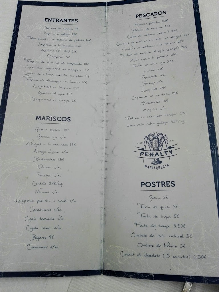 Marisqueria-bar Penalty — Carta