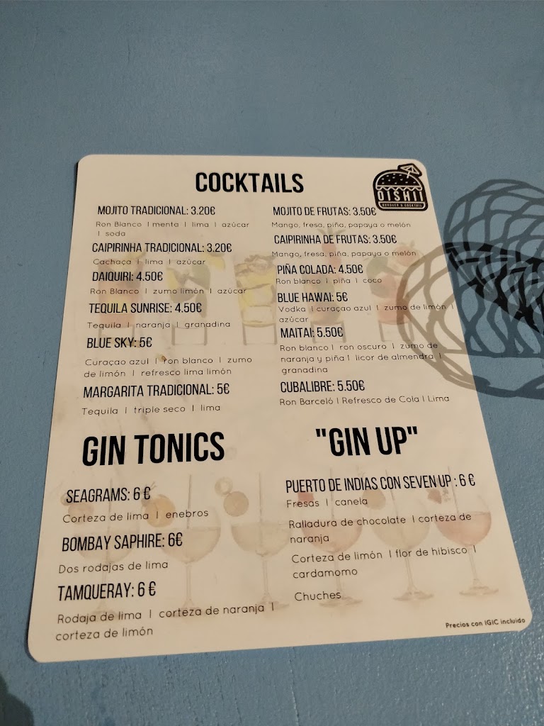 Oishii Burgers & Cocktails — Carta
