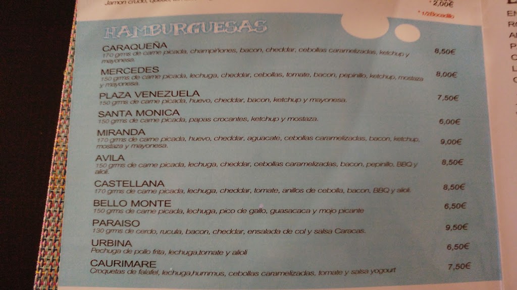 Tasca el Baul — Carta