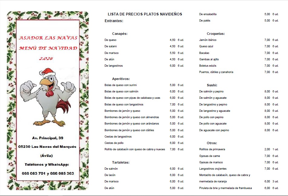 Asador Las Navas — Carta