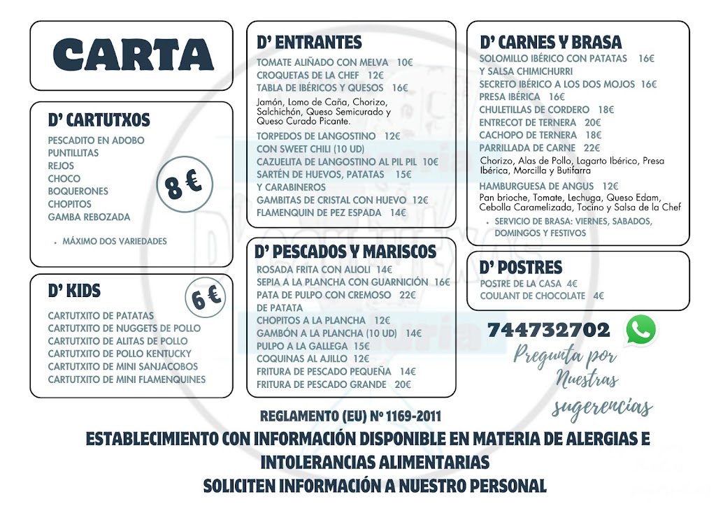 Cerveceria Freiduria D'Cartutxos — Carta