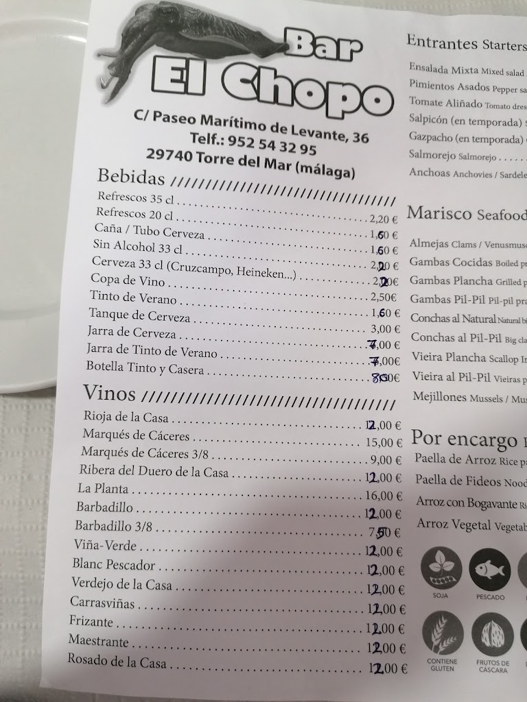 Bar El Chopo — Carta