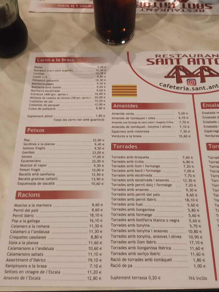 Bar Cafeteria Sant Antoni — Carta