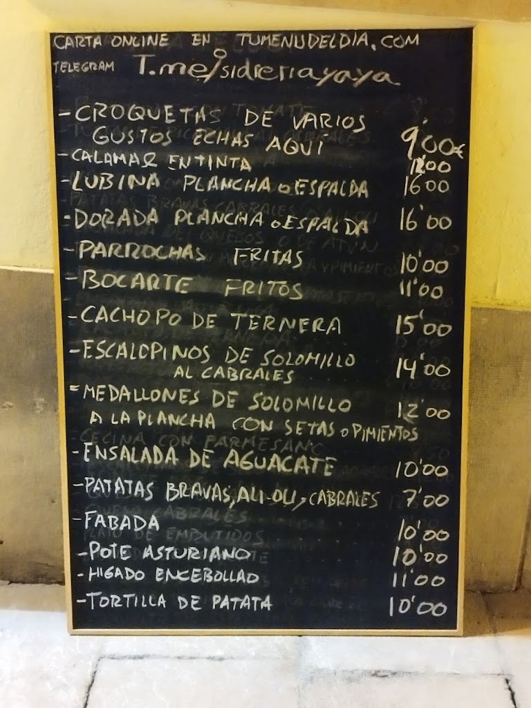 Sidreria Yaya — Carta