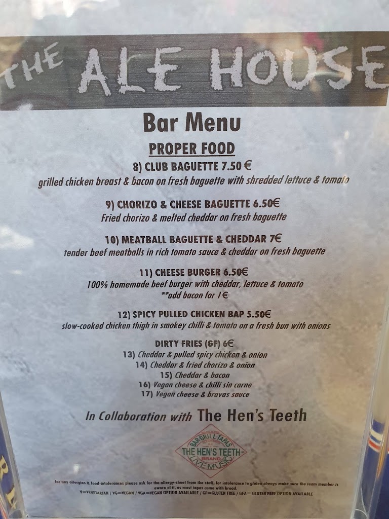 The Ale House — Carta